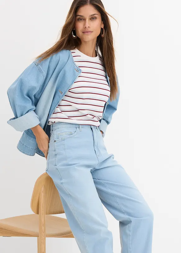 Jeans barrel shape in cotone biologico, vita alta, bonprix