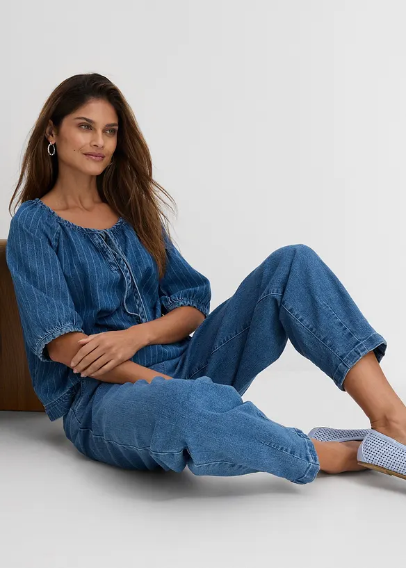 Mom jeans con cinta comoda, vita alta, bonprix