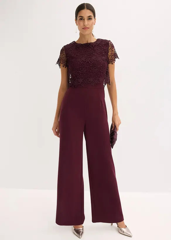 Tuta elegante effetto neoprene con pizzo, bonprix