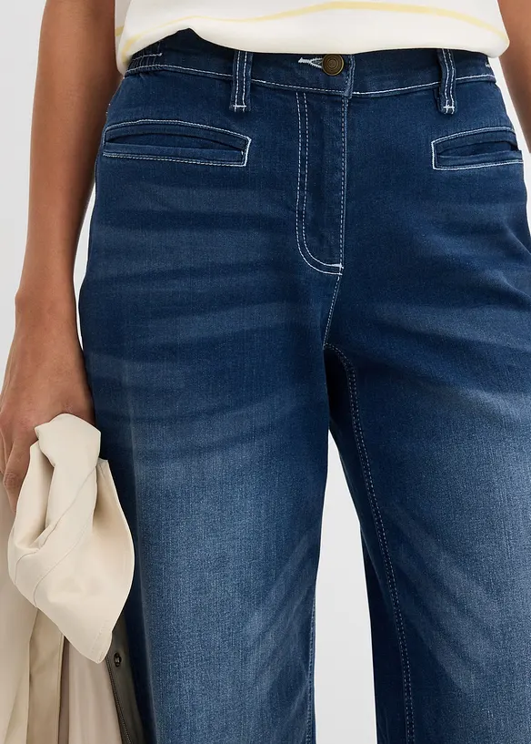 Jeans wide leg con bordo vita confortevole, vita media, bonprix