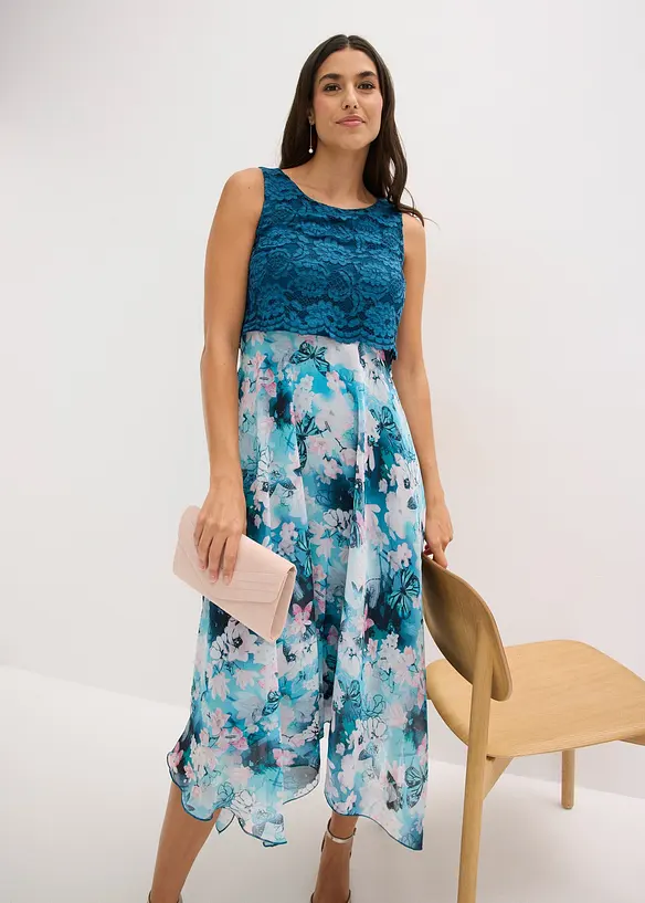 Abito in chiffon con pizzo fine, bonprix