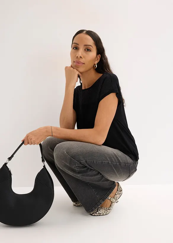 Maglia in morbida viscosa con pizzo, bonprix