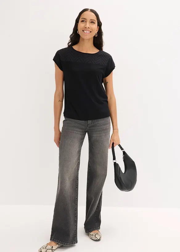 Maglia in morbida viscosa con pizzo, bonprix