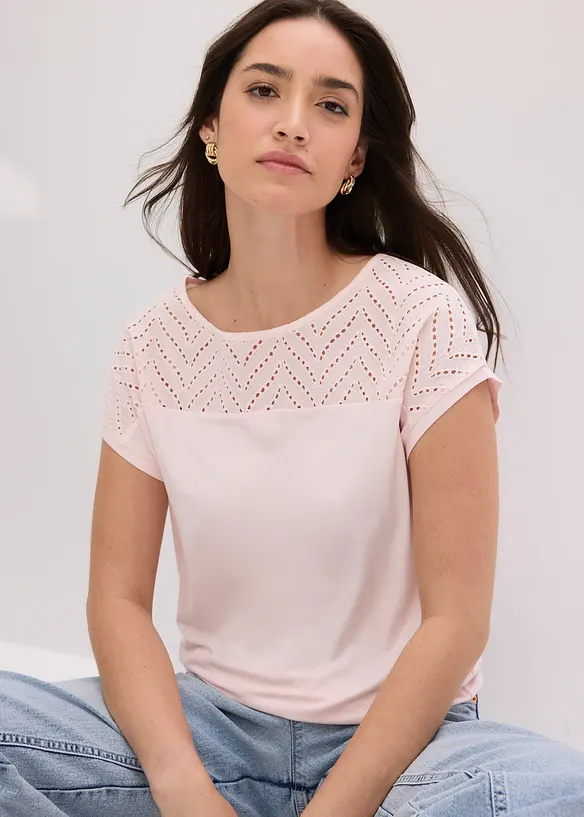 Maglia in morbida viscosa con pizzo, bonprix