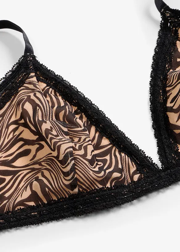 Reggiseno a triangolo senza ferretto con mesh stampato, bonprix