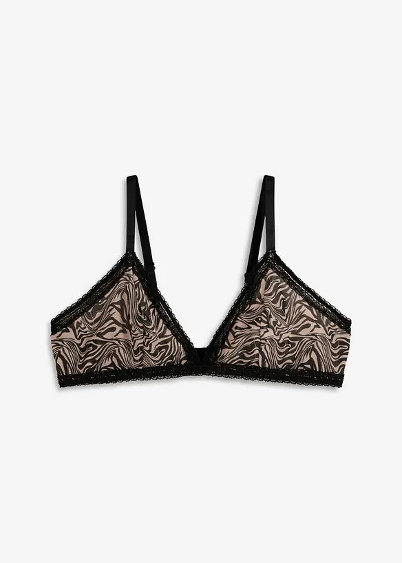 Reggiseno a triangolo senza ferretto con mesh stampato, bonprix