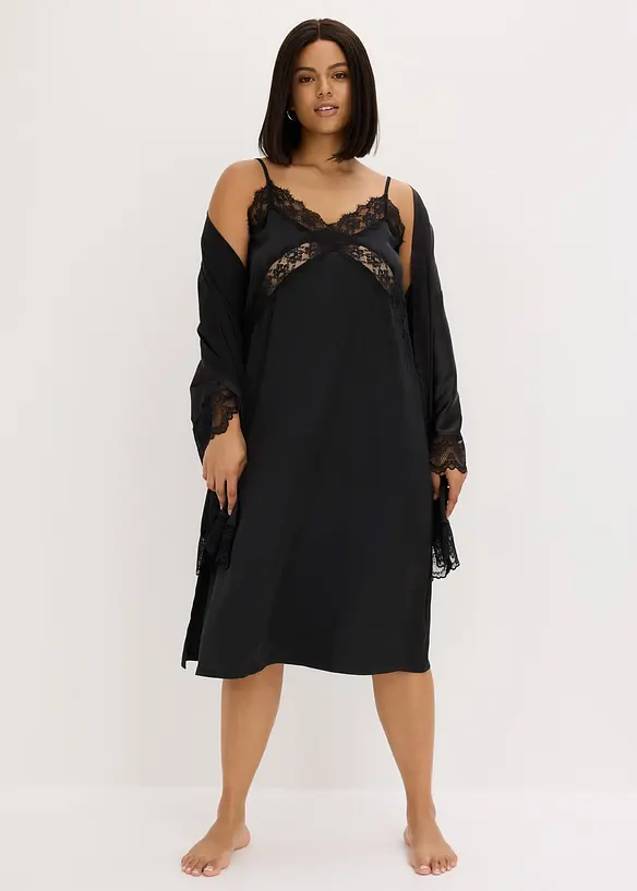 N&eacute;glig&eacute; in satin con pizzo delicato, bonprix