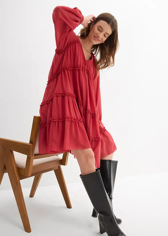 Abito tunica in chiffon operato, bonprix