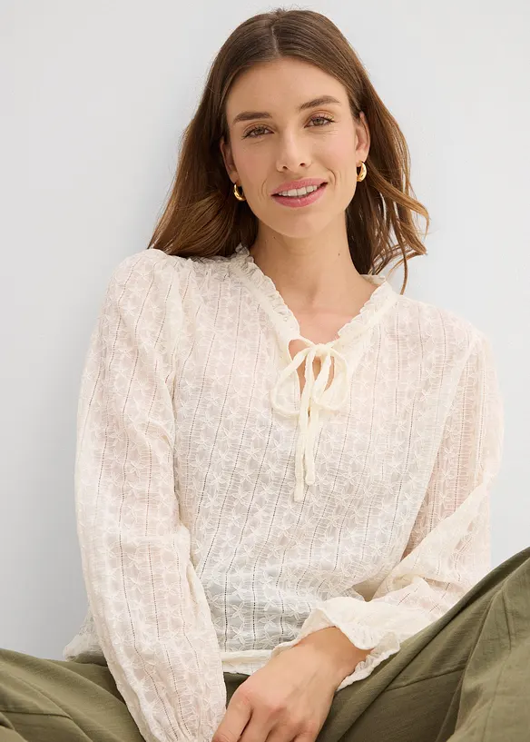 Maglia in pizzo con maniche a palloncino, bonprix