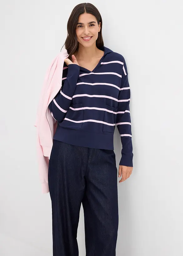 Maglione a polo in filato fine, bonprix