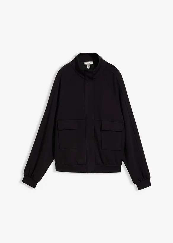 Felpa con zip in tessuto effetto neoprene, bonprix