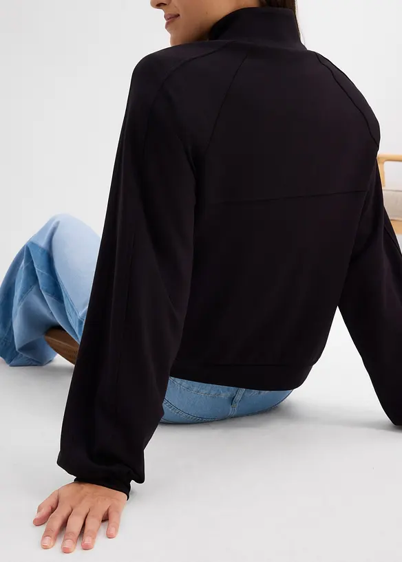 Felpa con zip in tessuto effetto neoprene, bonprix