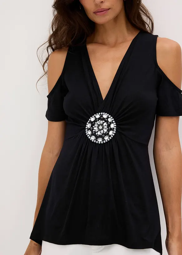 Maglia con cut-out sulle spalle e accessorio, bonprix