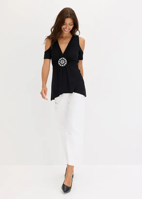 Maglia con cut-out sulle spalle e accessorio, bonprix