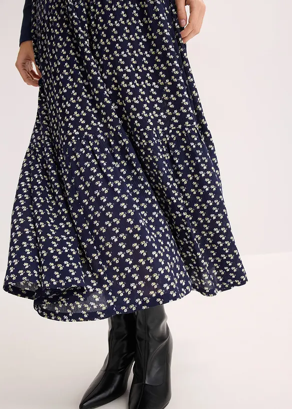 Gonna a balze lunga in viscosa operata, bonprix