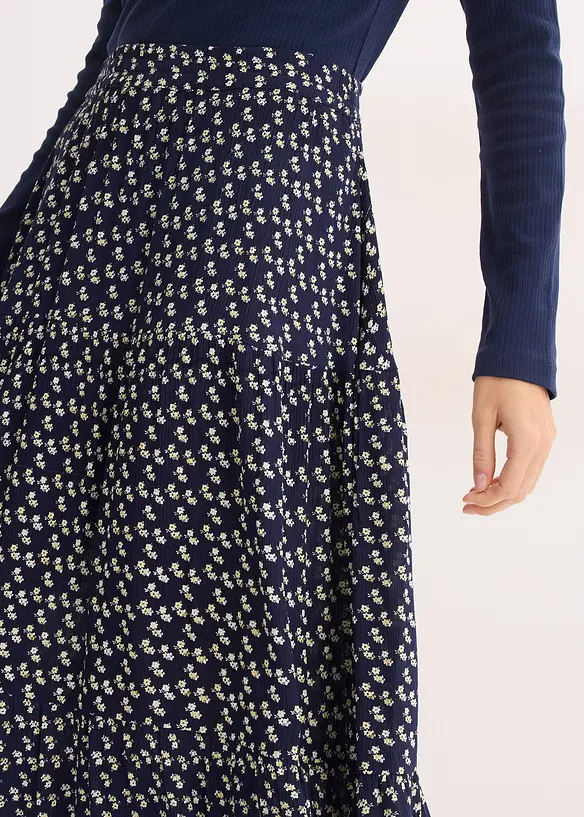 Gonna a balze lunga in viscosa operata, bonprix