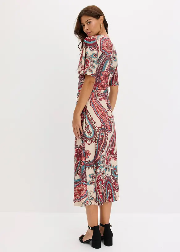 Abito midi sfiancato con effetto incrociato, bonprix