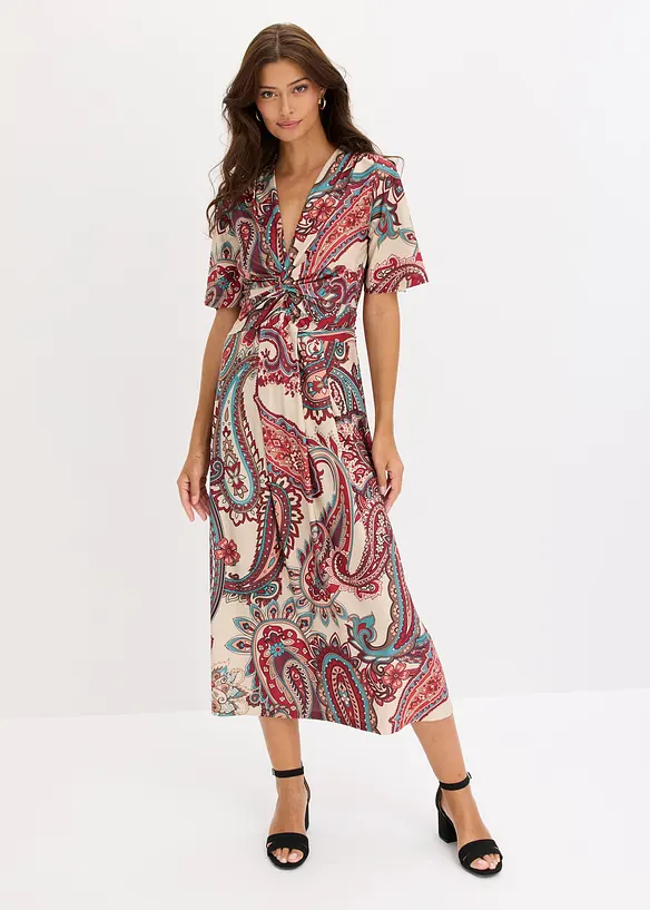 Abito midi sfiancato con effetto incrociato, bonprix