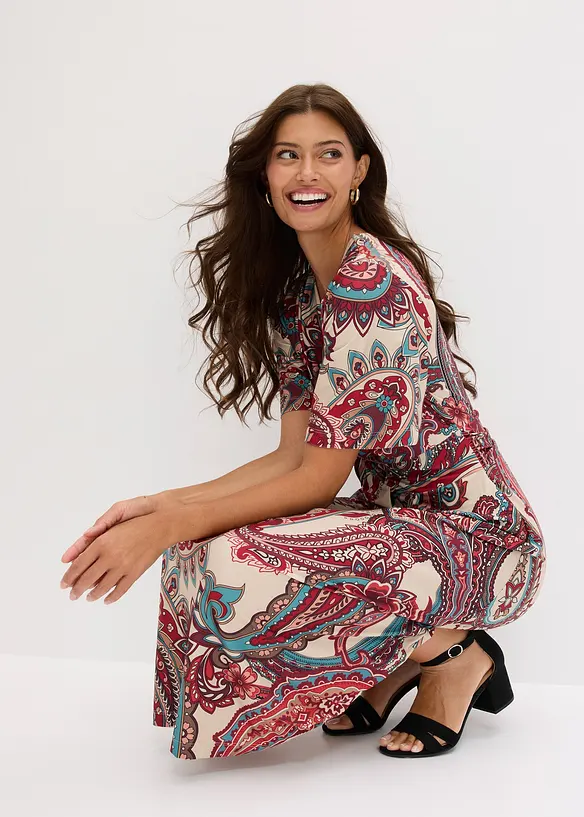 Abito midi sfiancato con effetto incrociato, bonprix