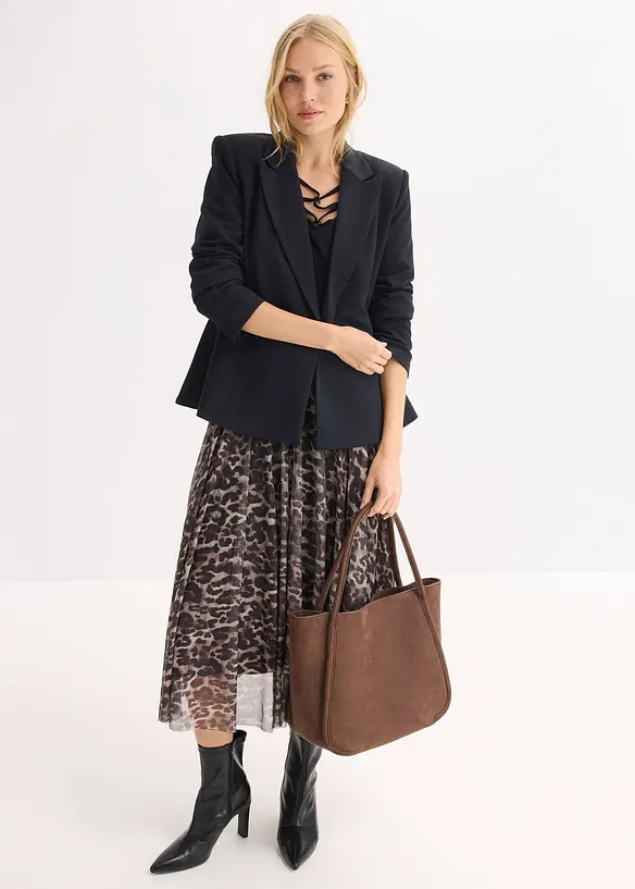 Gonna midi svasata con mesh, bonprix