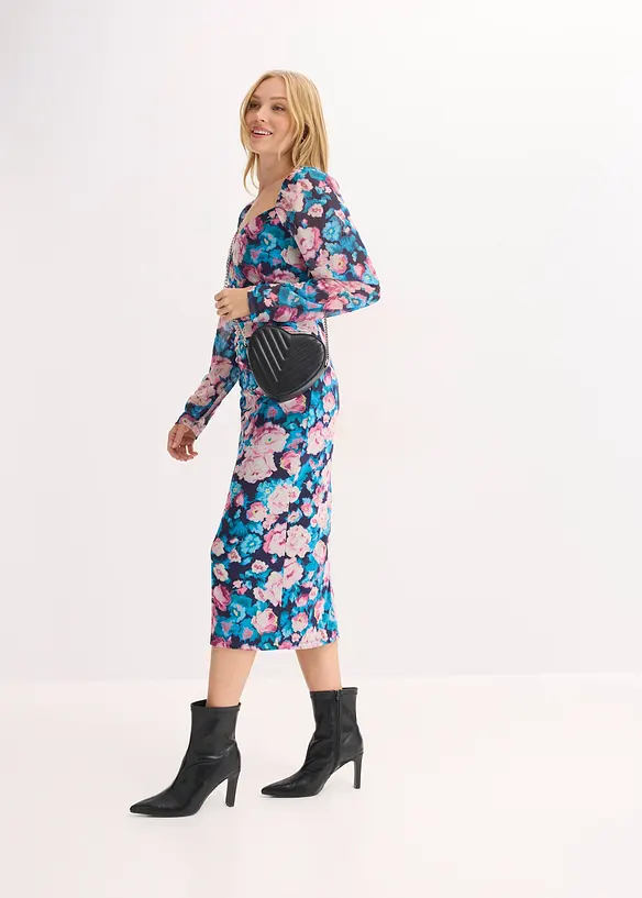 Abito midi in mesh che valorizza la silhouette, bonprix