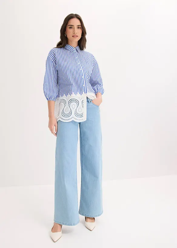 Camicetta oversize con ricami traforati, bonprix