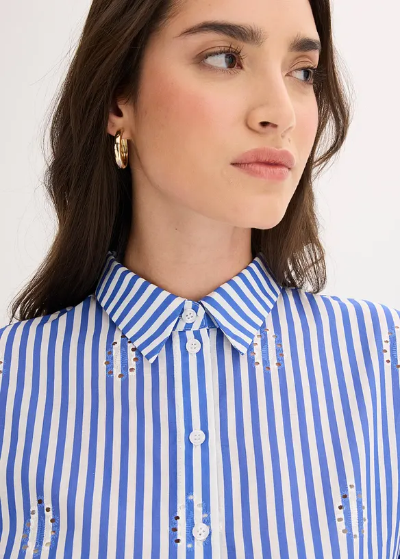 Camicetta oversize con ricami traforati, bonprix