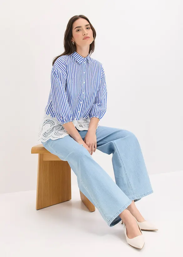 Camicetta oversize con ricami traforati, bonprix