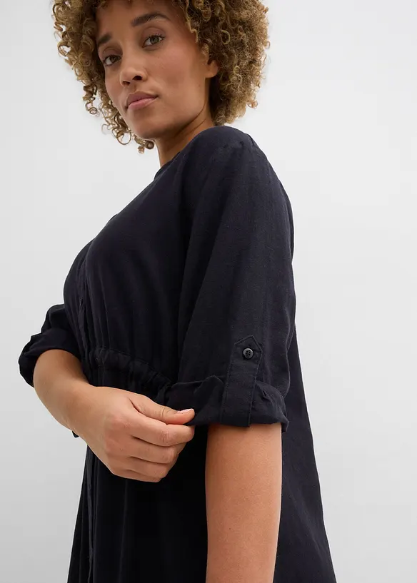 Abito midi in misto lino, bonprix