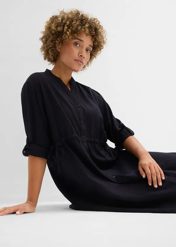 Abito midi in misto lino, bonprix