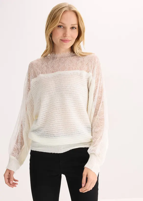 Maglione a spalle scoperte con pizzo, bonprix