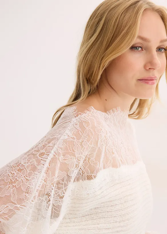 Maglione a spalle scoperte con pizzo, bonprix