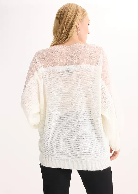 Maglione a spalle scoperte con pizzo, bonprix