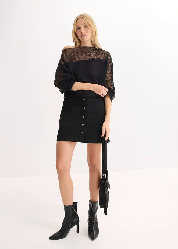 Maglione leggero con spalle scoperte e pizzo, bonprix