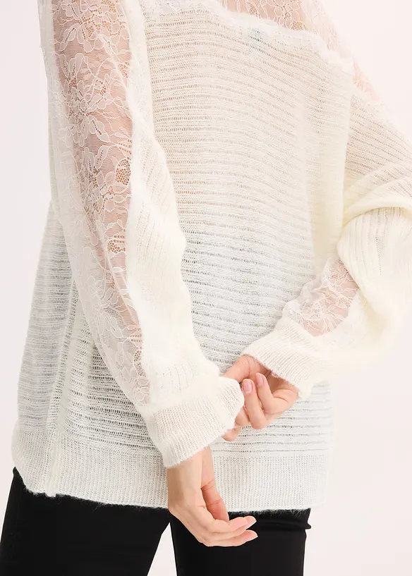 Maglione a spalle scoperte con pizzo, bonprix