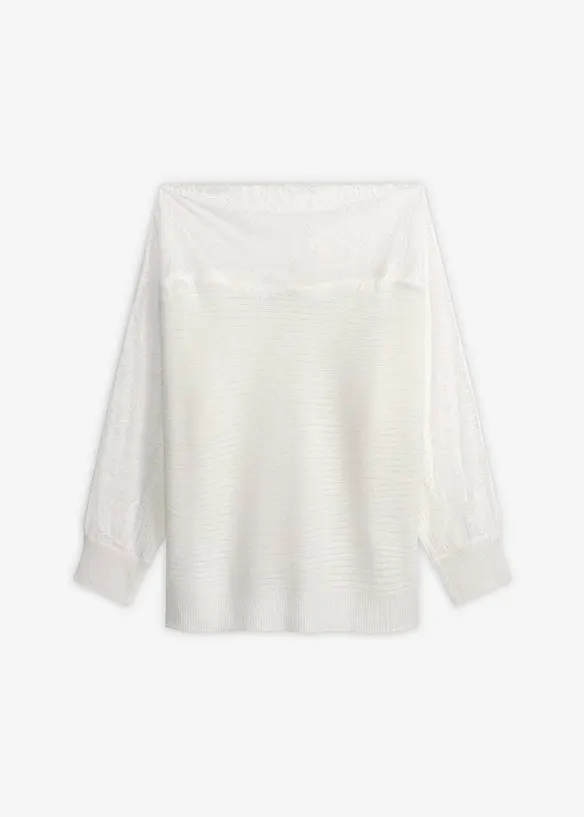 Maglione a spalle scoperte con pizzo, bonprix