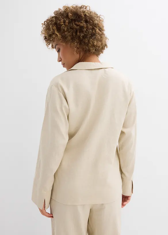 Blusa a portafoglio in misto lino, bonprix