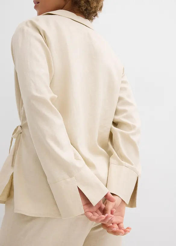 Blusa a portafoglio in misto lino, bonprix