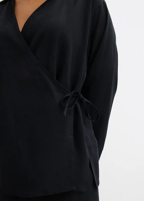 Blusa a portafoglio in misto lino, bonprix