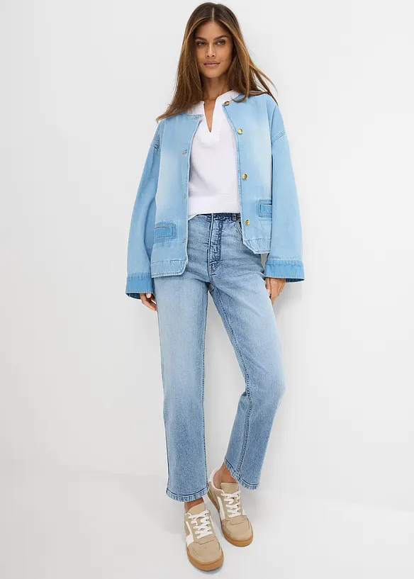 Jeans cropped loose fit, modello dritto a vita alta, bonprix