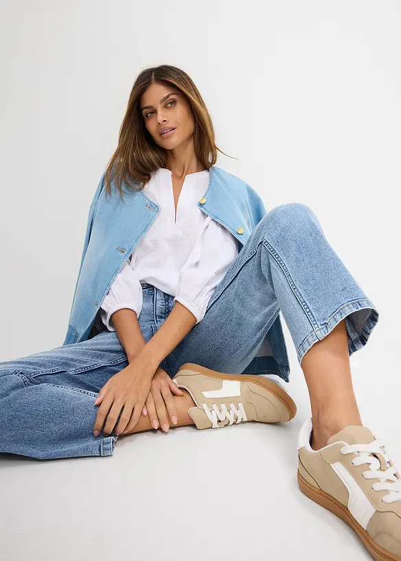 Jeans cropped loose fit, modello dritto a vita alta, bonprix