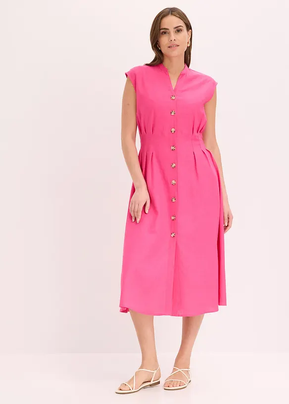 Abito midi in misto lino leggero, bonprix