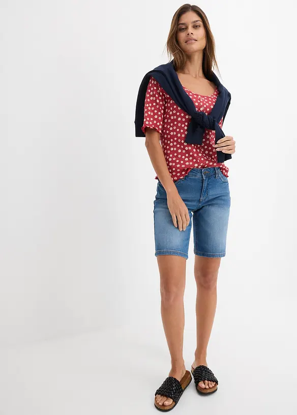 Bermuda in jeans straight, a vita media, bonprix