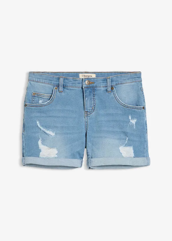 Shorts di jeans effetto sdrucito, vita media, bonprix