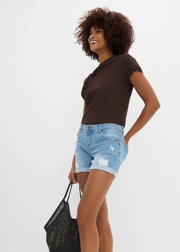Shorts di jeans effetto sdrucito, vita media, bonprix