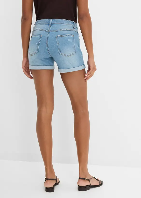 Shorts di jeans effetto sdrucito, vita media, bonprix