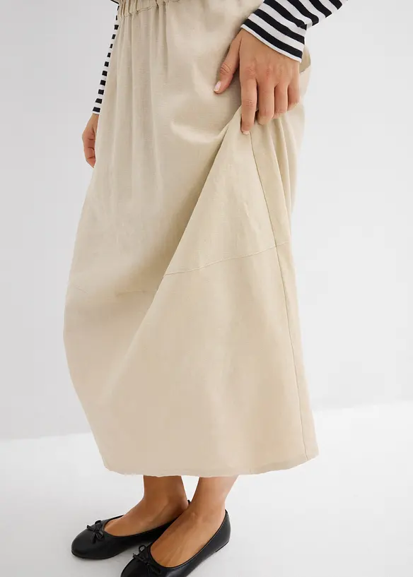 Gonna midi in misto lino leggero, bonprix