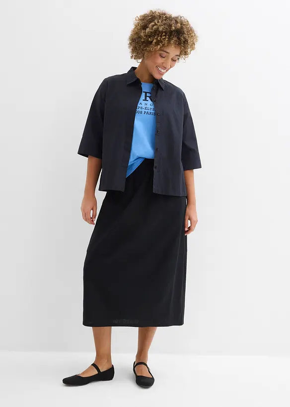 Gonna midi in misto lino leggero, bonprix