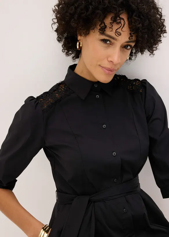 Abito chemisier con pizzo e fusciacca, bonprix