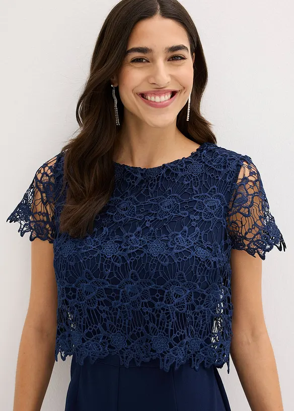 Tuta elegante effetto neoprene con pizzo, bonprix